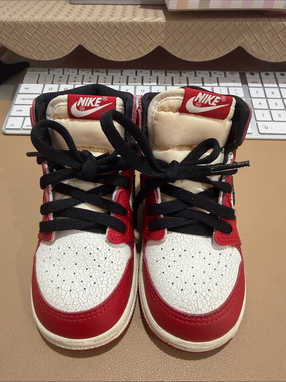 Jordan’s  Red and White High-Top Sneakers